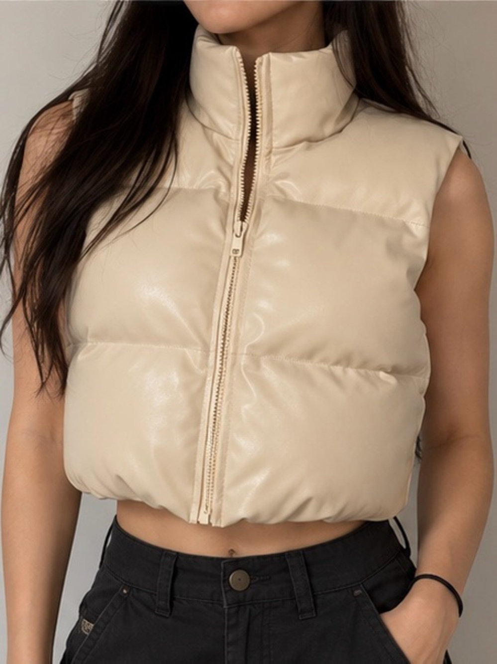 Puffy Cropped Vest Women's Cream